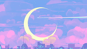 Sailor Moon Aesthetic Night Sky with Crescent Moon and Pastel Clouds HD wallpaper
