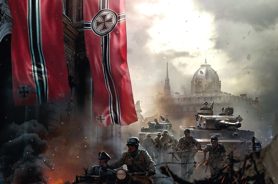 World War II German Soldiers and Tanks in Urban Combat, Ww2 Background, German Soldiers HD wallpaper