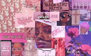 Pink Aesthetic Collage Featuring Rihanna, Bratz, and Street Culture Elements HD wallpaper