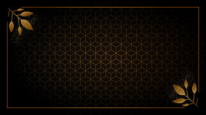 Elegant Black and Gold Geometric Pattern with Botanical Accents and Sparkling Details HD wallpaper