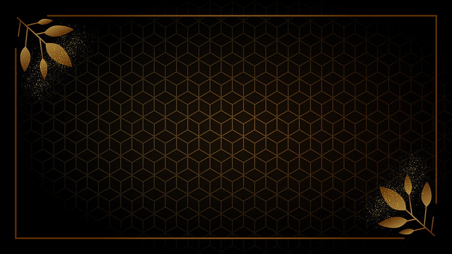 Elegant Black and Gold Geometric Pattern with Botanical Accents and Sparkling Details HD wallpaper