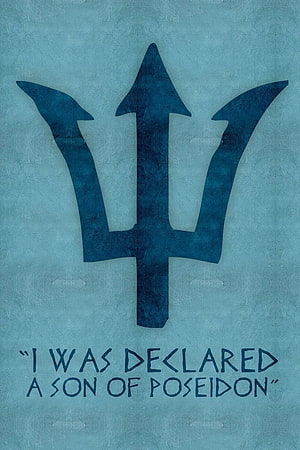 Percy Jackson Poseidon Trident Symbol with Mythological Quote on Textured Blue Background HD phone wallpaper