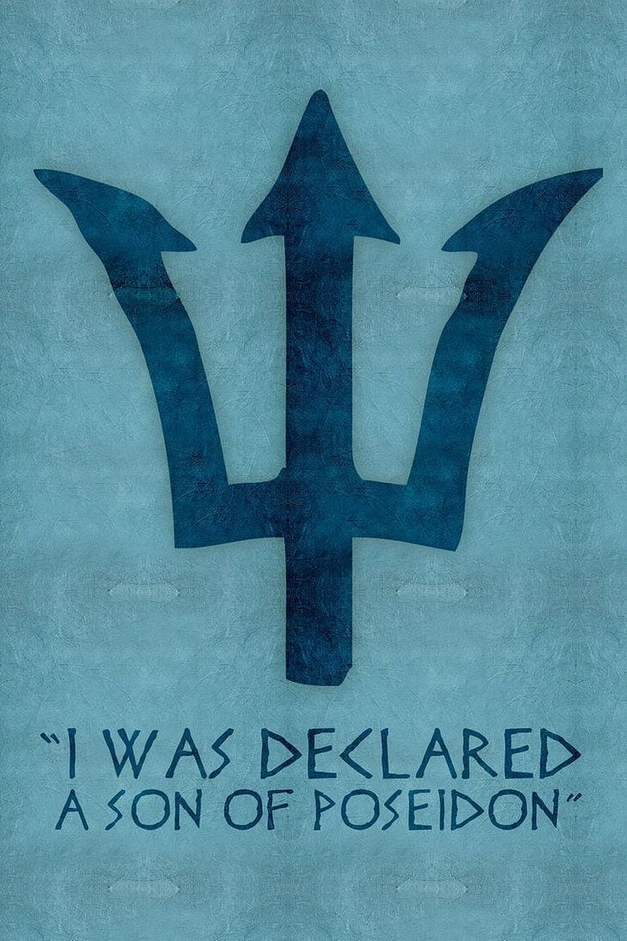Percy Jackson Poseidon Trident Symbol with Mythological Quote on Textured Blue Background HD phone wallpaper