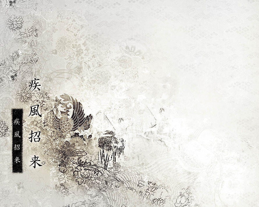 Traditional Japanese Ink Wash Painting with Phoenix and Bamboo on Textured Paper HD wallpaper