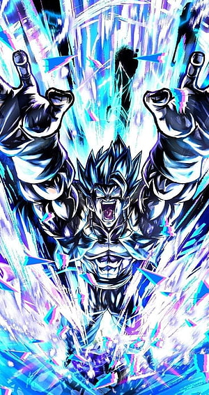 Gogeta Blue Anime Character with Glowing Aura and Dynamic Energy Burst HD phone wallpaper