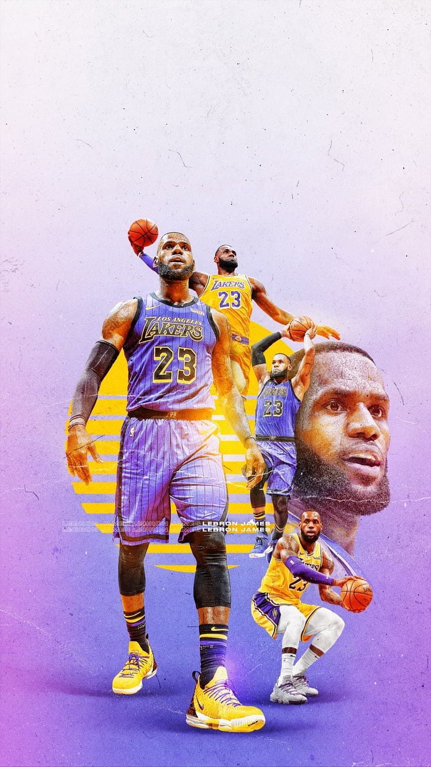 LeBron James Los Angeles Lakers 23 Purple and Gold Basketball Collage Artwork HD phone wallpaper