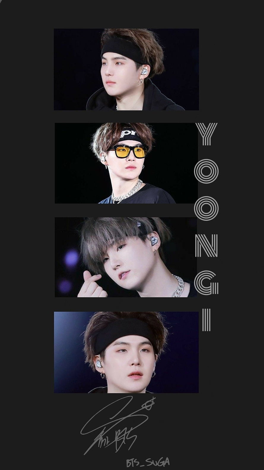 BTS Suga Yoongi Stage Portrait Collage with Signature and Stylized Text HD phone wallpaper