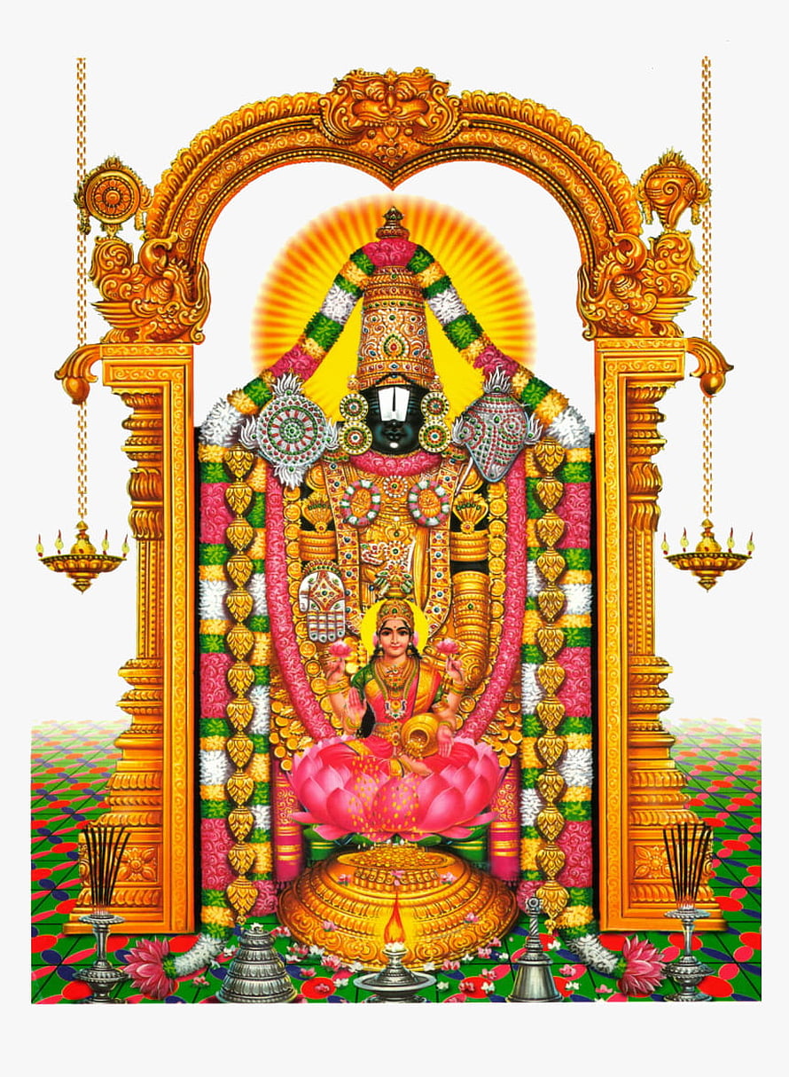 Lord Venkateswara deity illustration with ornate golden arch and lotus throne HD phone wallpaper