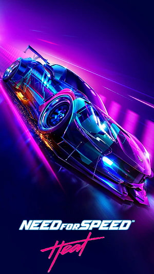 Need for Speed Heat Neon Sports Car Drifting Through Purple City Lights HD phone wallpaper