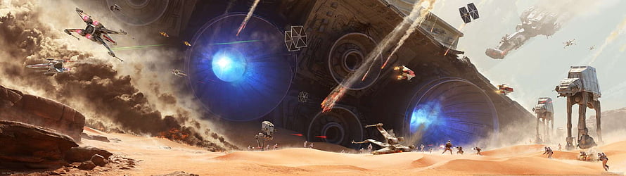 Star Wars Battle of Jakku Concept Art with Star Destroyer and AT-AT Walkers HD wallpaper