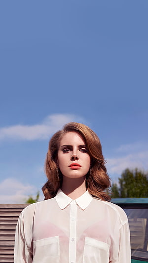 Lana Del Rey Aesthetic Portrait of a Woman in a White Shirt Under a Clear Blue Sky, My Pins, Lana Del Rey Aesthetic HD phone wallpaper