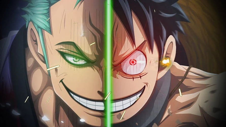 One Piece Luffy and Zoro Split Face Anime Illustration HD wallpaper