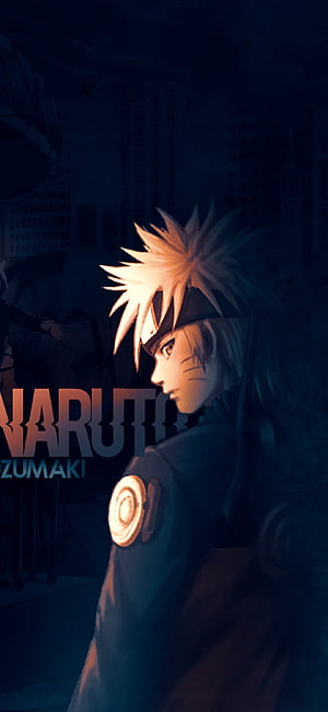 Naruto Uzumaki Anime Character Portrait in Dark Blue Cityscape Setting HD phone wallpaper