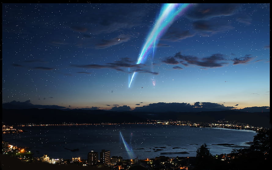 Your Name Night Sky with Aurora Lights Over Coastal City and Starry Ocean HD wallpaper