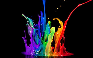 Vibrant Rainbow Paint Splash Frozen in Motion Against a Black Background HD wallpaper