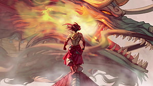 Luffy Confronts Kaido in Epic Dragon Battle Scene from One Piece HD wallpaper