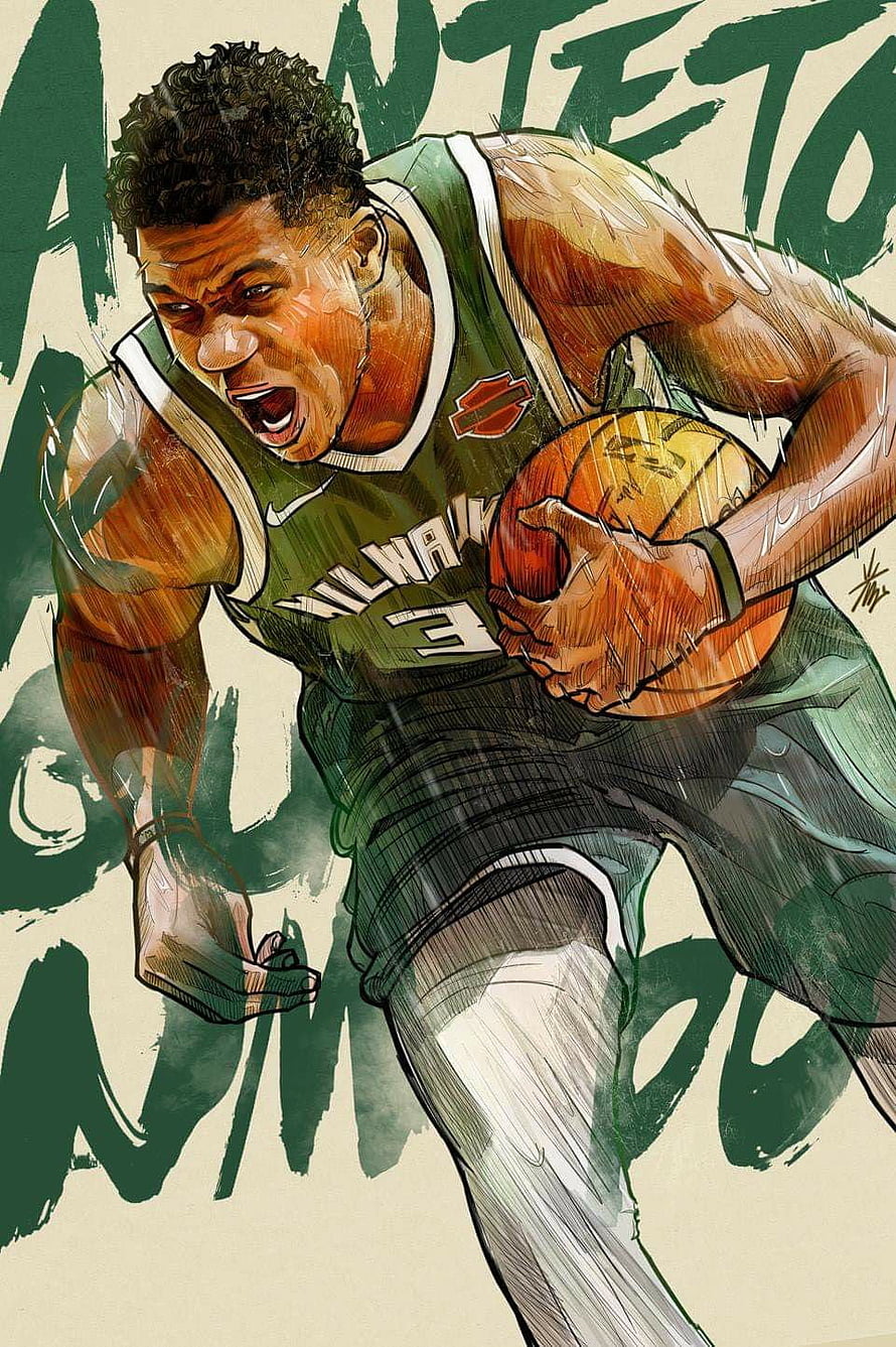 Giannis Antetokounmpo Milwaukee Bucks Dynamic Basketball Illustration HD phone wallpaper