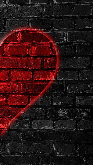 Glowing Red Crescent on Dark Brick Wall with Dramatic Neon Light Effect HD phone wallpaper