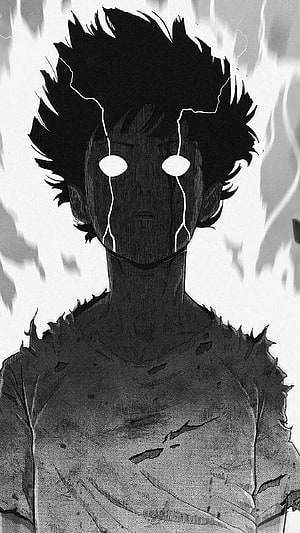 Shigeo Kageyama Full Power Transformation in Mob Psycho 100 Black and White Manga Panel HD phone wallpaper
