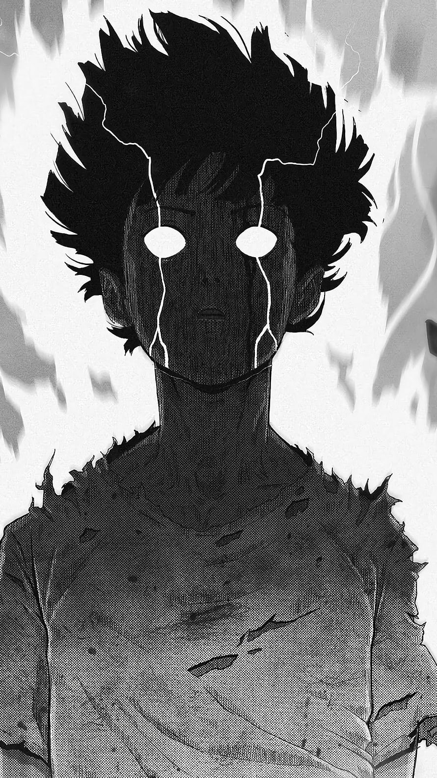 Shigeo Kageyama Full Power Transformation in Mob Psycho 100 Black and White Manga Panel HD phone wallpaper