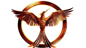Golden Phoenix Bird with Spread Wings Inside a Circular Ring HD wallpaper