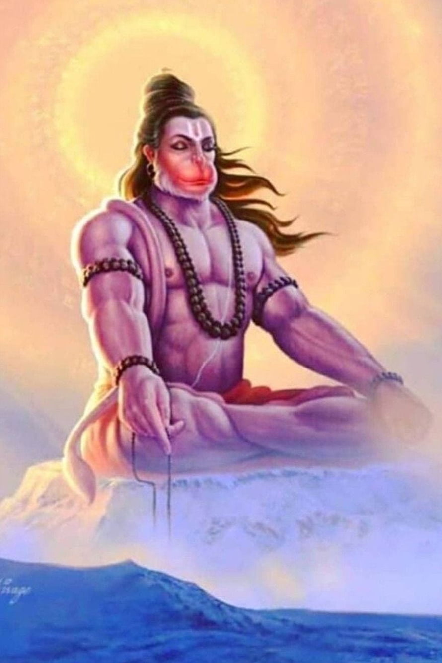 Hanuman in Deep Meditation with Sacred Rudraksha Beads and Divine Halo HD phone wallpaper