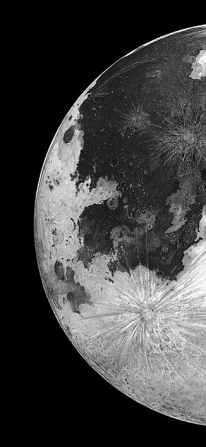 Detailed Lunar Surface Close-Up with Craters and Mare in Black and White HD phone wallpaper