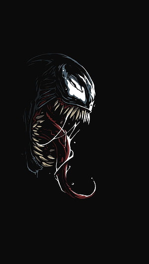 Venom Symbiote Portrait with Red Accents and Long Tongue on Black Background HD phone wallpaper