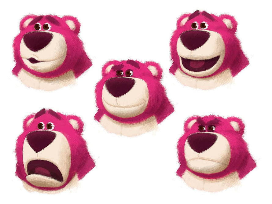 Lotso from Toy Story 3 Character Expression Sheet with Five Distinct Facial Emotions HD wallpaper
