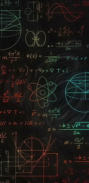 Colorful Physics and Math Equations on a Dark Chalkboard Background HD phone wallpaper