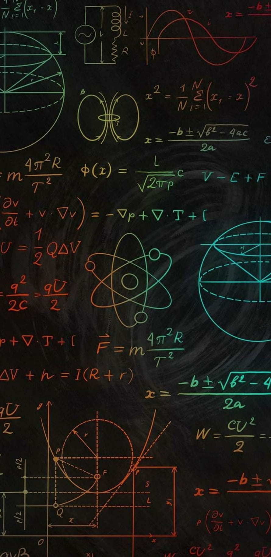 Colorful Physics and Math Equations on a Dark Chalkboard Background HD phone wallpaper