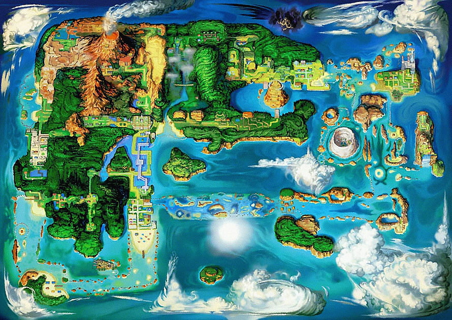 Hoenn Region Map from Pokemon Ruby and Sapphire with Volcanoes and Islands HD wallpaper