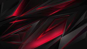 Dark Geometric Abstract Art with Glowing Red Neon Lines and Sharp Angular Shapes HD wallpaper