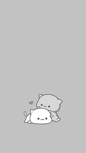 Cute Kawaii Cartoon Cats Cuddling on Minimalist Grey Background HD phone wallpaper