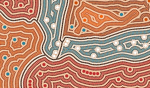 Traditional Aboriginal Dot Painting with Earth Tones and Wavy Patterns HD wallpaper