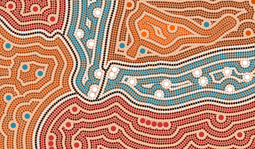 Traditional Aboriginal Dot Painting with Earth Tones and Wavy Patterns HD wallpaper
