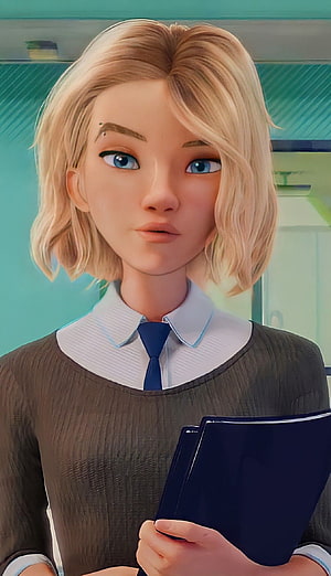 Spider-Gwen Stacy in Professional Office Attire Holding Documents HD phone wallpaper