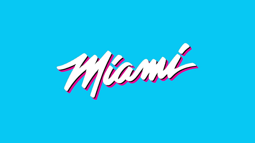 Miami Vice Retro Script Logo on Vibrant Cyan Background HD wallpaper