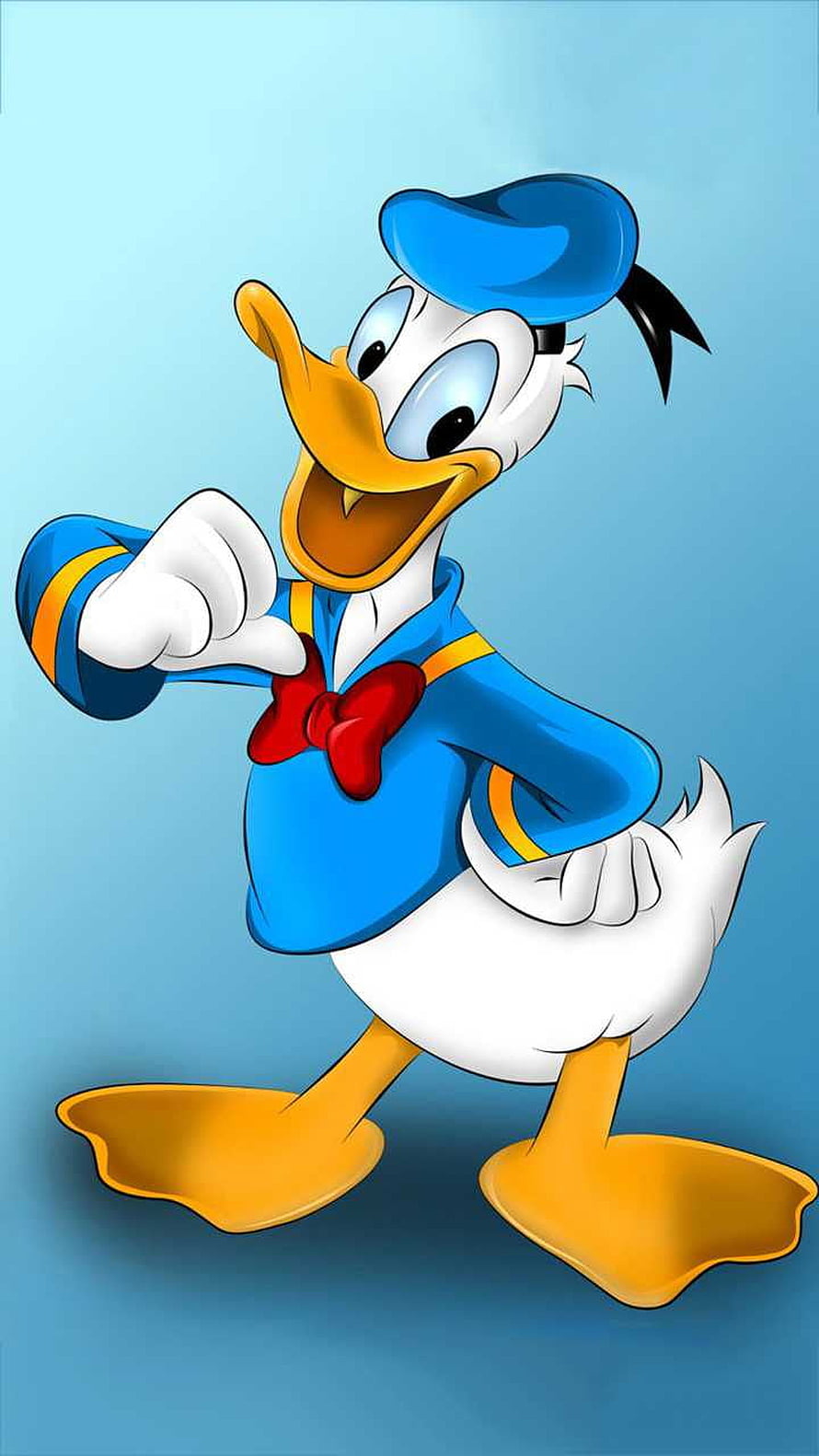 Donald Duck in Blue Sailor Outfit Pointing Forward on Light Blue Background HD phone wallpaper