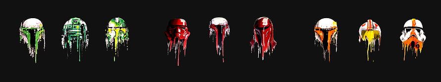 Star Wars Clone Trooper and Mandalorian Helmets in Dripping Paint Style HD wallpaper