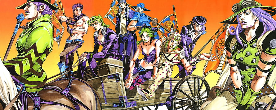 JoJo's Bizarre Adventure Steel Ball Run Cast Riding a Horse-Drawn Carriage HD wallpaper
