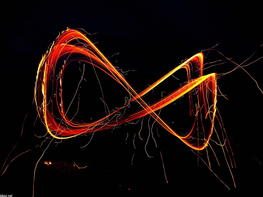 Vibrant Orange Infinity Symbol Created with Long Exposure Light Painting on Black Background HD wallpaper