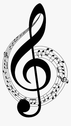 Elegant Treble Clef with Curved Musical Staff and Notes in Black and White HD phone wallpaper