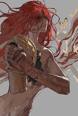 Malenia from Elden Ring in Golden Armor with Flowing Red Hair and Butterflies HD phone wallpaper