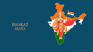 Bharat Mata illustration with lion and Indian flag on map of India HD wallpaper