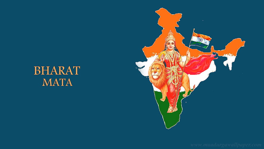 Bharat Mata illustration with lion and Indian flag on map of India HD wallpaper