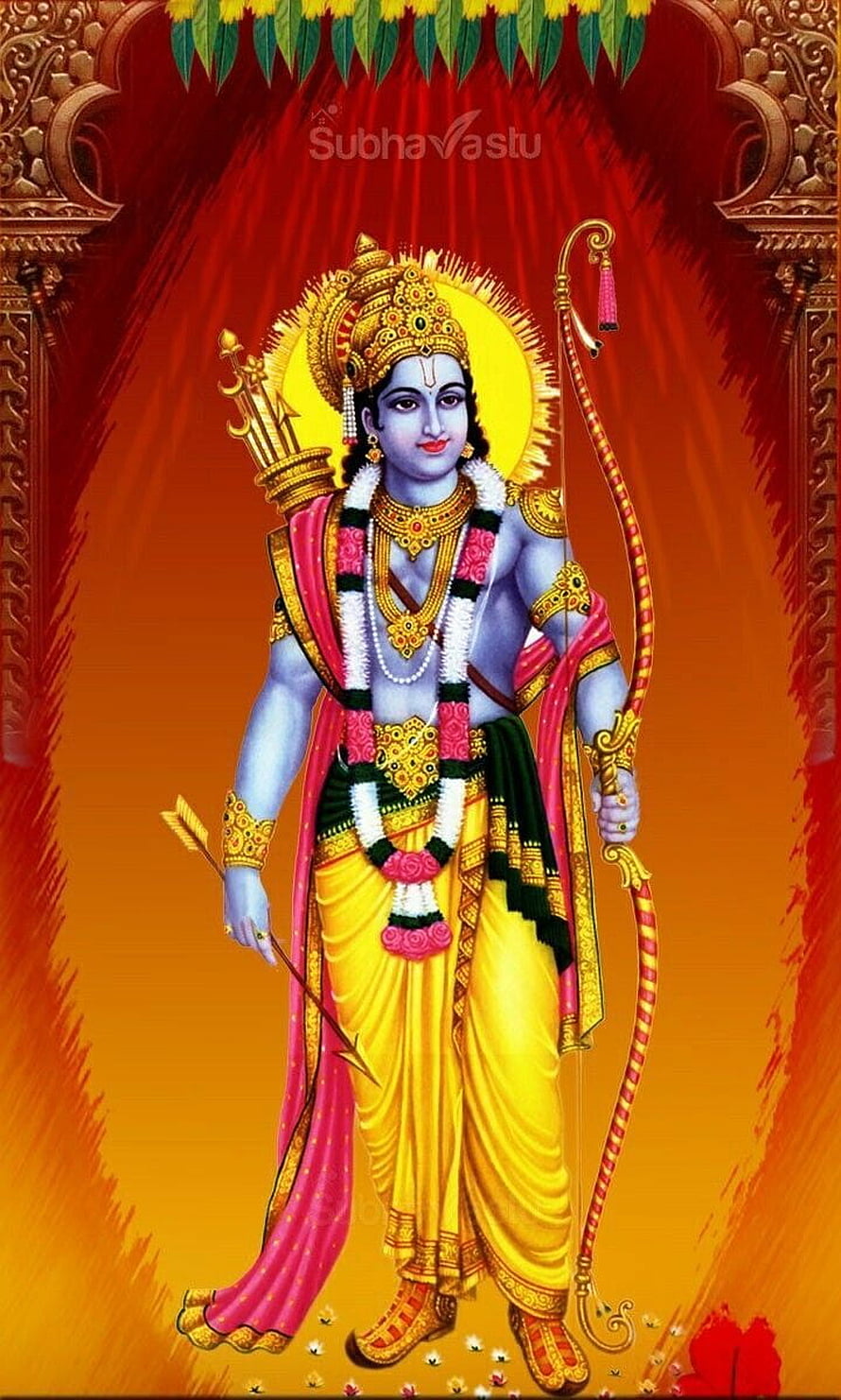 Lord Rama with Bow and Arrow in Traditional Indian Art Style HD phone wallpaper