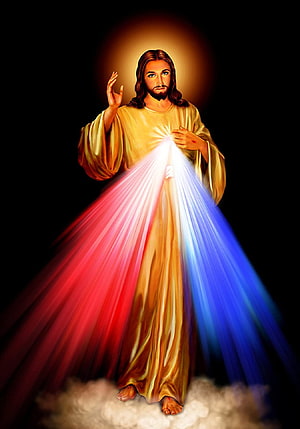 Sacred Heart of Jesus Divine Mercy Religious Art with Radiant Light Beams HD phone wallpaper