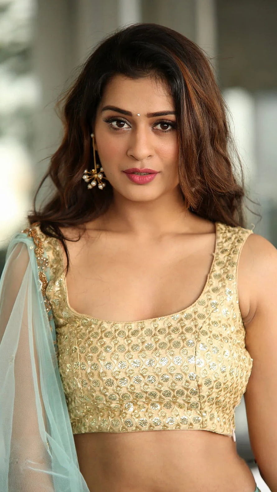Payal Rajput in Gold Embellished Blouse with Mint Green Dupatta HD phone wallpaper