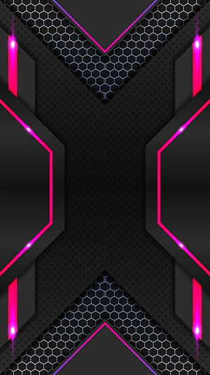 Futuristic Black and Pink Geometric Tech Pattern with Neon Lines and Hexagonal Mesh HD phone wallpaper